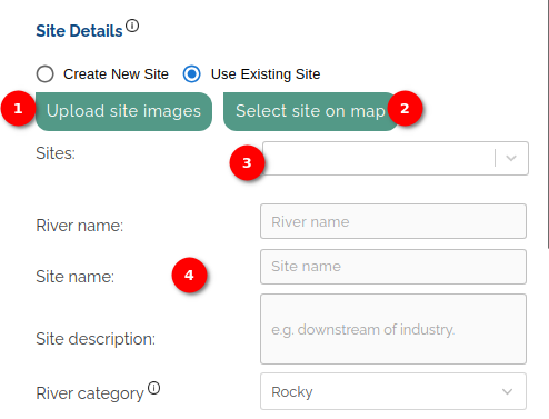 Use existing site, site details section