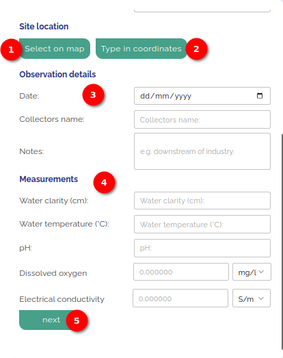 Create a new site, site location section